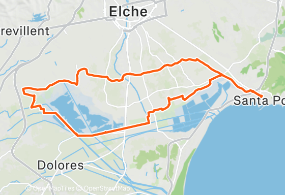 Mapa con el track de la ruta gravel El Hondo