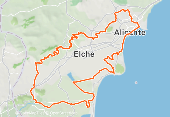 Mapa con el track de la ruta gravel LDistance Alicante